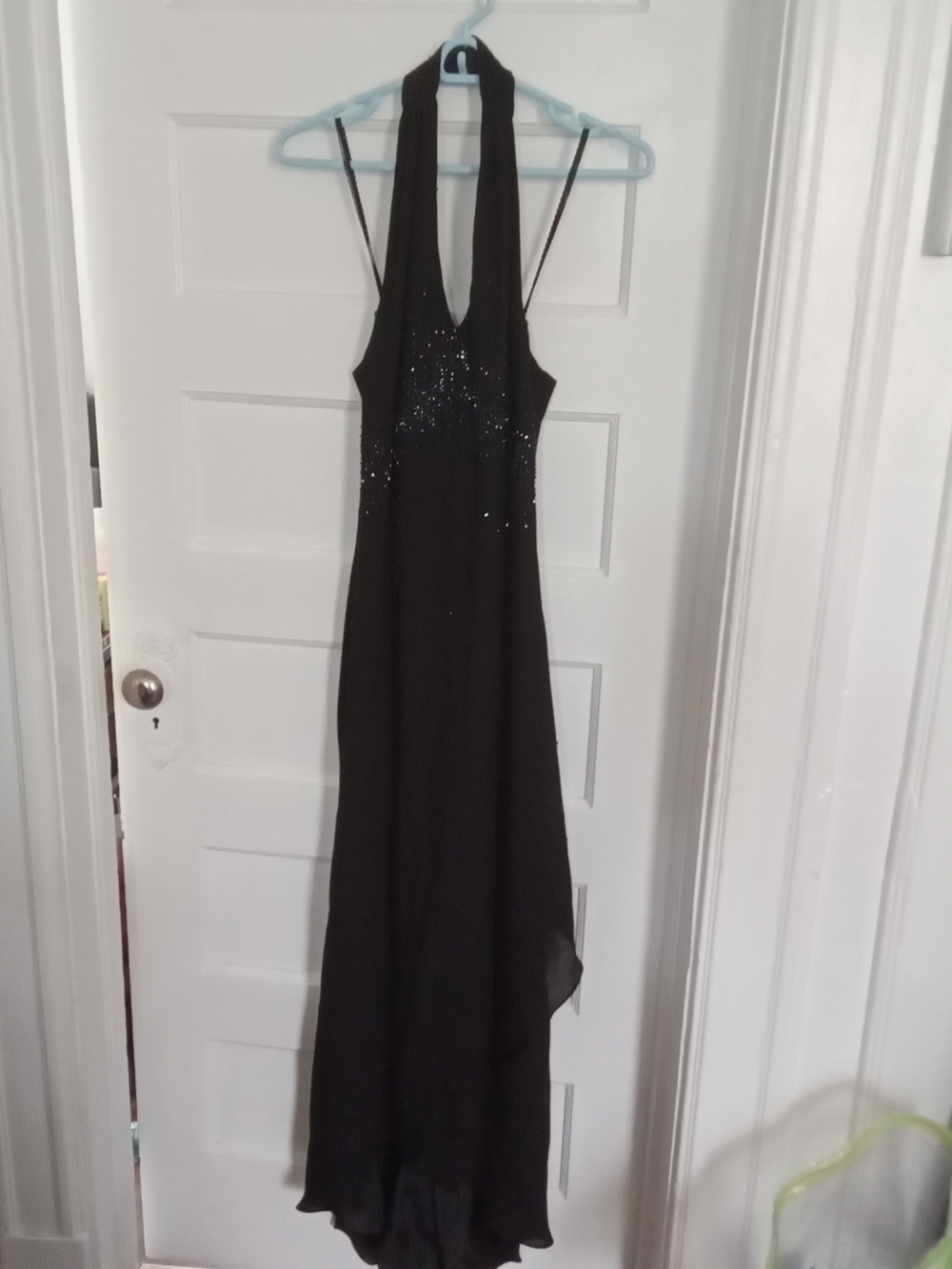 Michaelangelo Black Halter Evening Gown with Sparkle Accents
